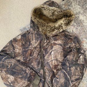 Yeezy Season 5 Reversible Shearling/Fur Tree Camo Hoodie Bomber Jacket XS